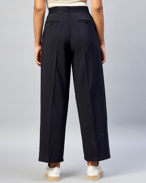 Polly Wide Leg Linen Trousers In Navy  The Walk in Wardrobe