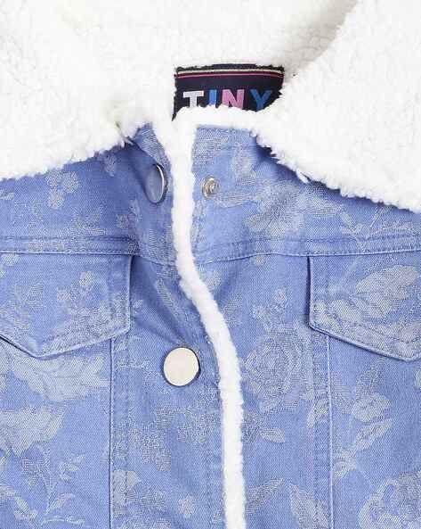 tiny girl Floral Print Cotton Trucker Jacket For Girls (Blue, 6-7Y)