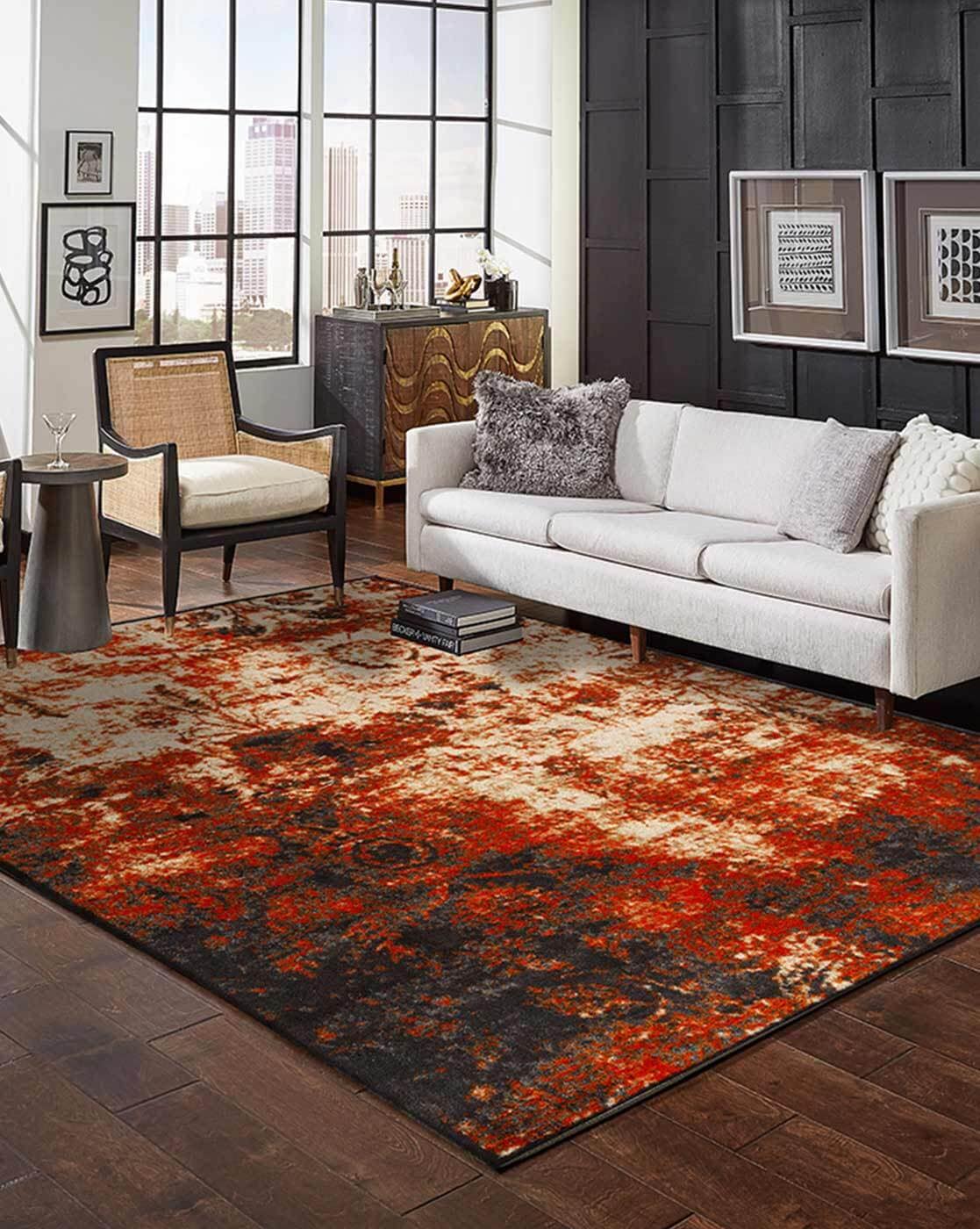 Orange rugs deals for living room