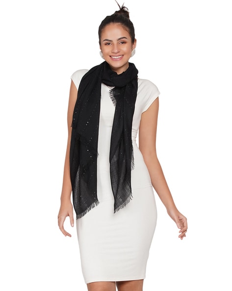 Embellished Scarf with Frayed Hem Price in India