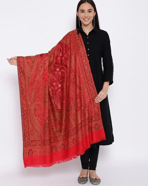 Woolen Jamawar Aari Embroidered Shawl Price in India