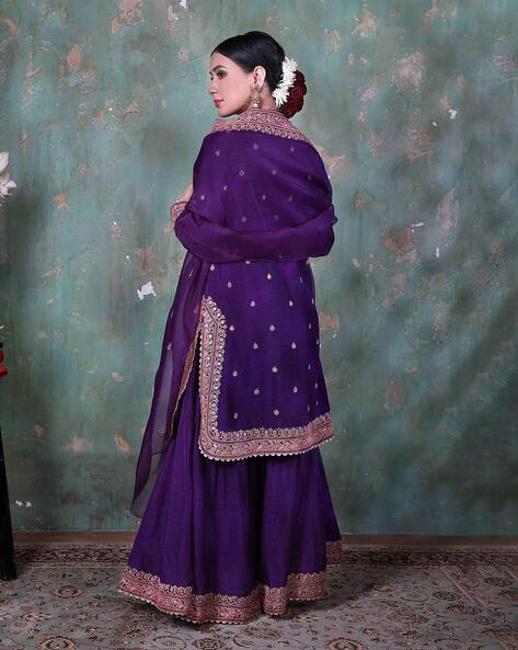 Green And Purple Silk Salwar Suit,Zari Work Dress Material Online,Pujabi  Salwar Suits