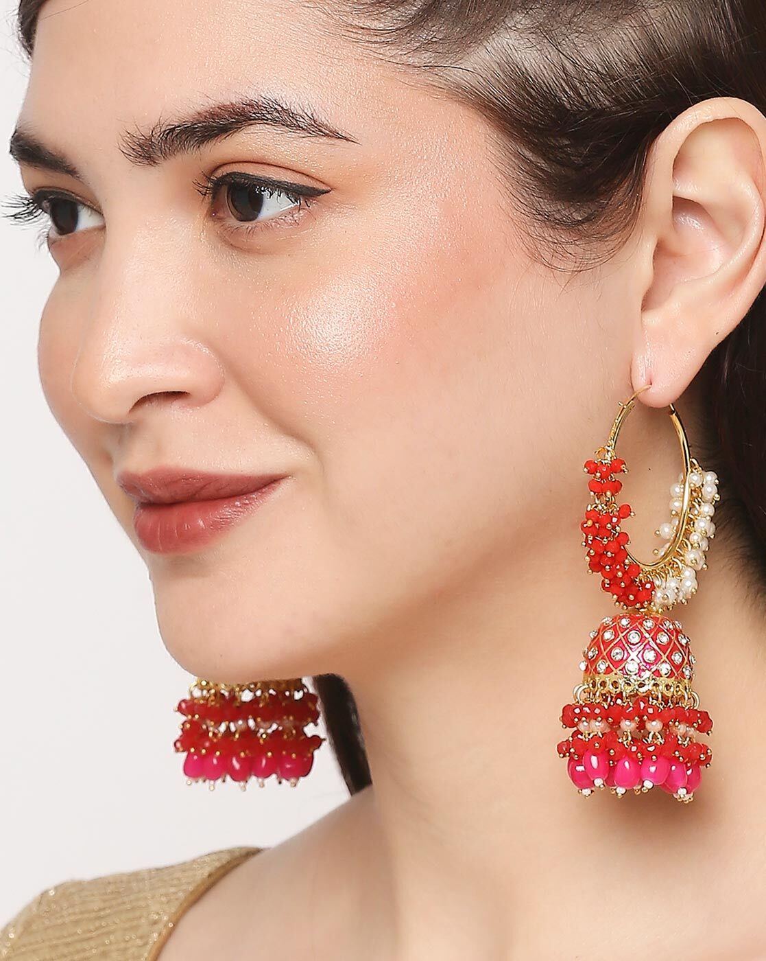 red meenakari jhumka earrings