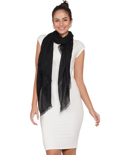 Sequinned Scarf with Frayed Hem Price in India