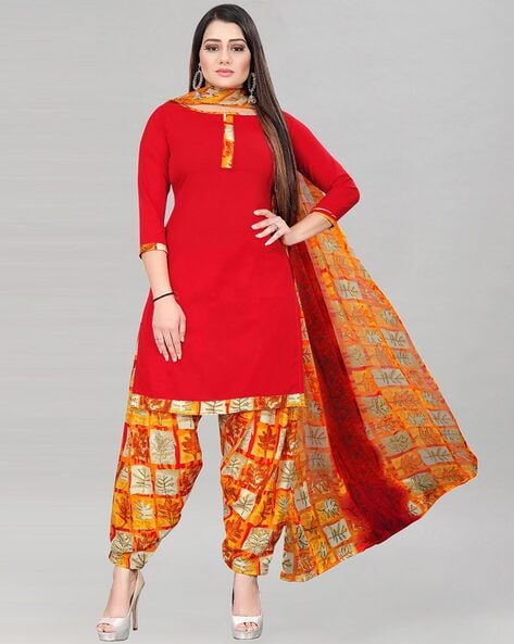 3-Piece Semi-stitched Straight Dress Material Price in India