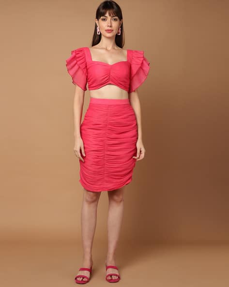 Organza Square-Neck Top Skirt Set