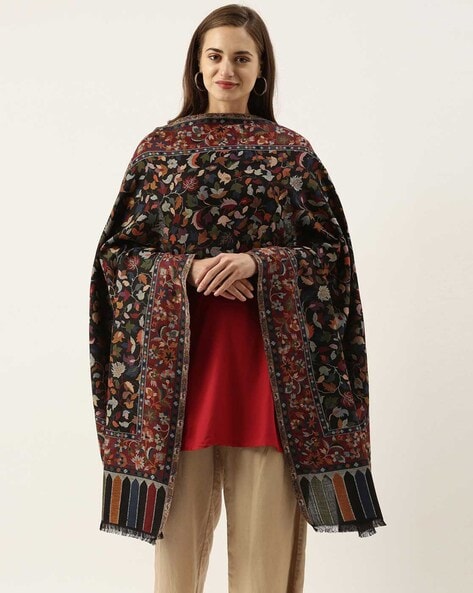 Floral Print Shawl with Frayed Hems Price in India