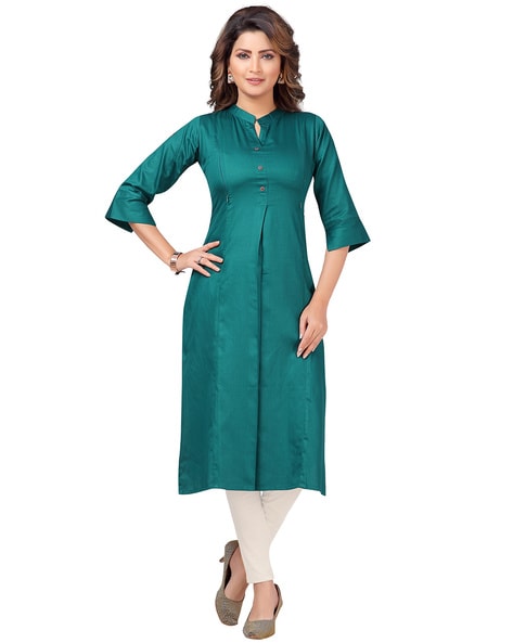 Textured Straight Kurta with Button Fastening