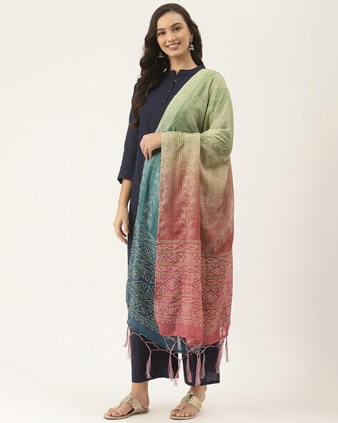 Ombre-Dyed & Bandhani Print Dupatta Price in India