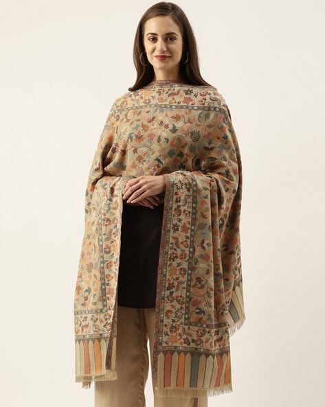 Floral Print Shawl with Frayed Hems Price in India