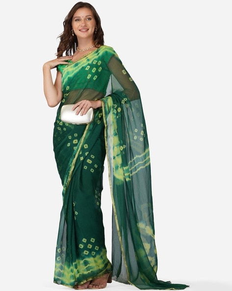 Green Color Banarasi Bandhej Bandhani Silk Saree with Richness of Zari –  BharatSthali