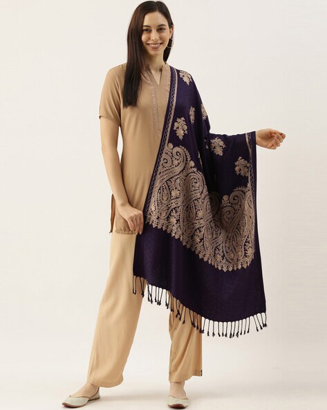 Floral Embroidered Stole with Tassels Price in India