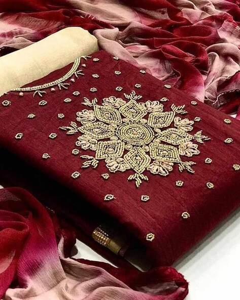 Embellished 3-piece Unstitched Dress Material Price in India