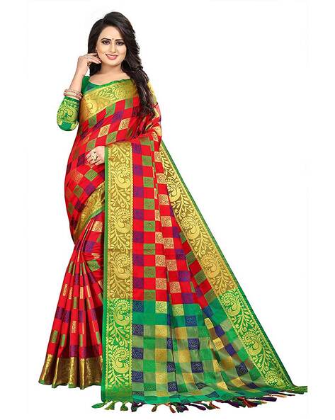 Buy knvi fashion Color Block, Striped Arani Pattu Art Silk Green Sarees  Online @ Best Price In India | Flipkart.com