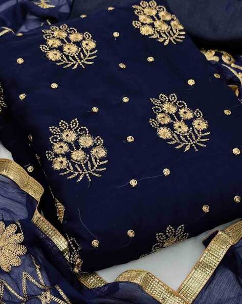 Embroidered Unstitched Dress Material with Dupatta Price in India