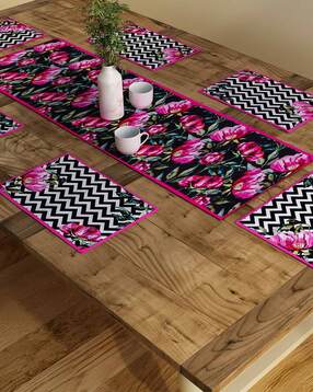 Set of 6 Floral Print Table Placemats & Runner-image-5