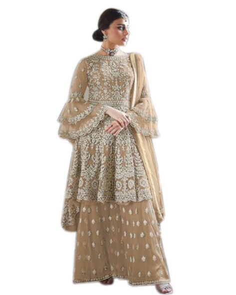 3-piece Embellished Semi-Stitched Dress Material Price in India