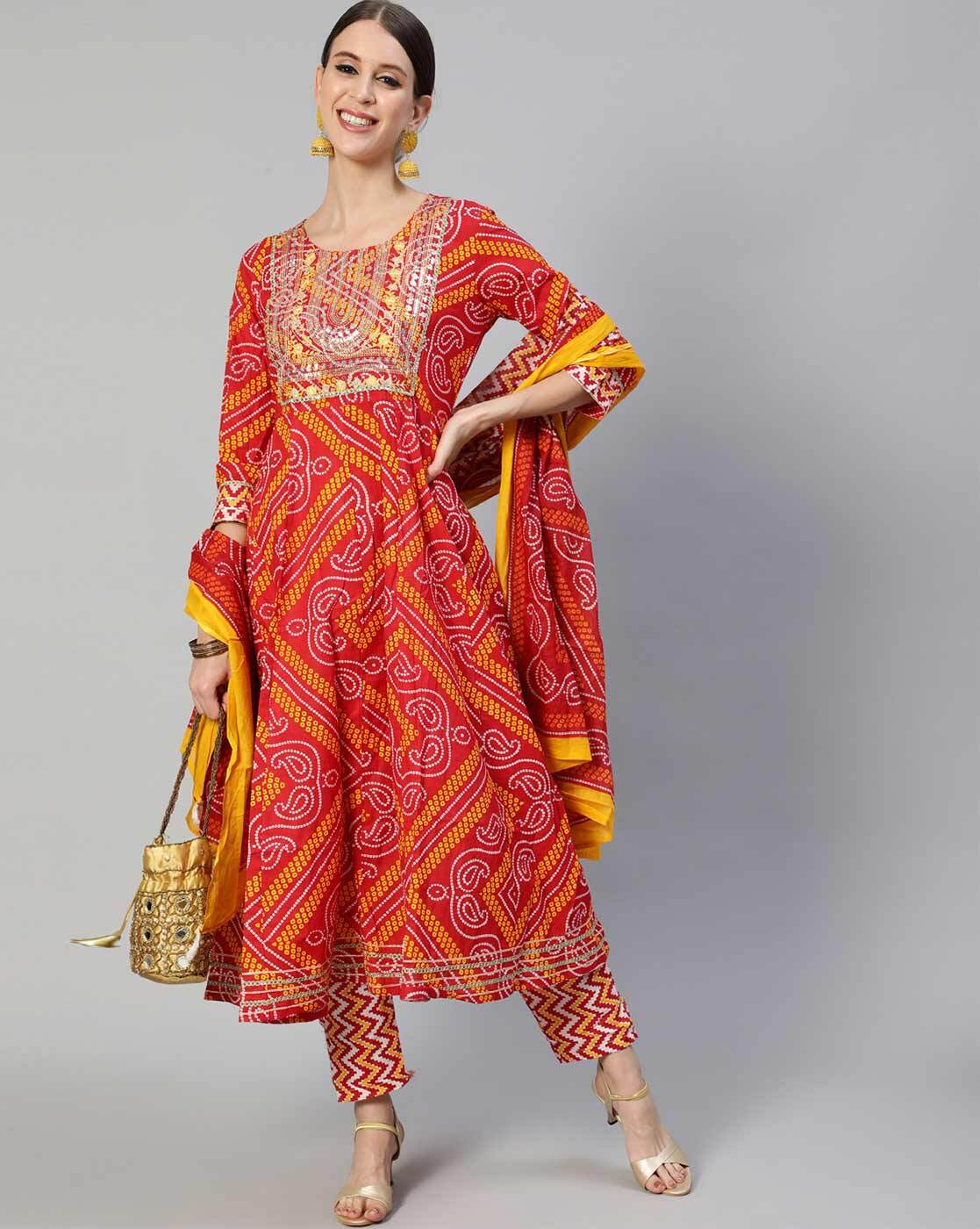 ishin bandhani print anarkali kurta