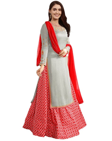 Embroidered Semi-stitched Dress Material Price in India