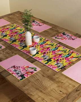 sej by nisha gupta Set of 6 Floral Print Table Placemats & Runner-picture-11