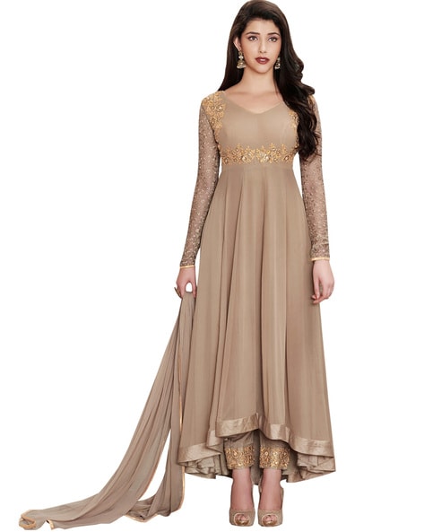 Embellished Semi-stitched Dress Material Price in India