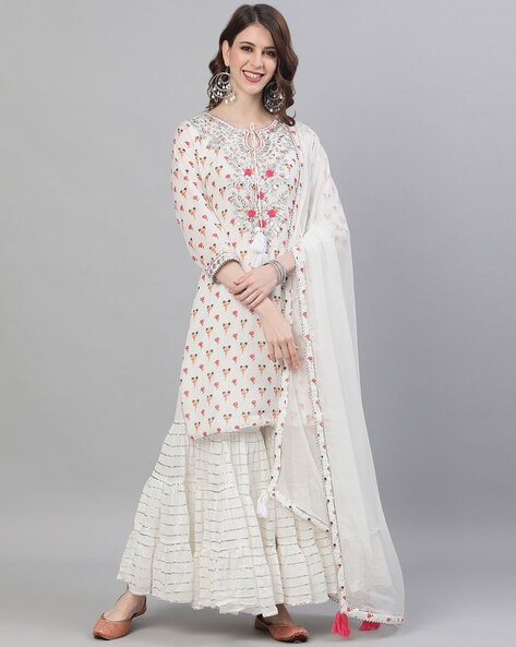 Sharara Suits : White georgette heavy embroidered sharara ...
