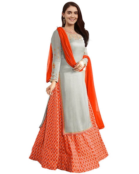 Embroidered Semi-stitched Dress Material Price in India