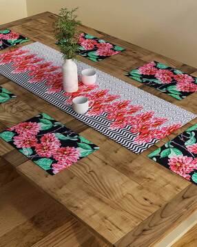 sej by nisha gupta Set of 6 Floral Print Table Placemats & Runner-picture-26