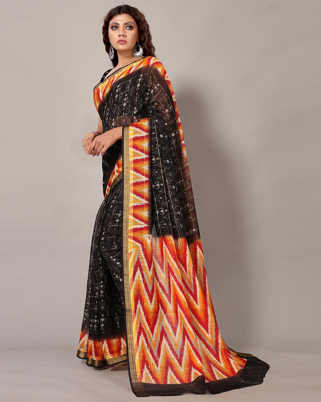 Buy Amyaa Fashion Women's Chiffon Saree (Orange and Black) at Amazon.in