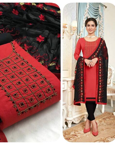 Embellished 3-piece Unstitched Dress Material Price in India