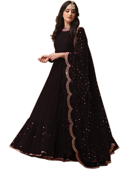 Embellished Semi-Stitched Anarkali Dress Material Price in India