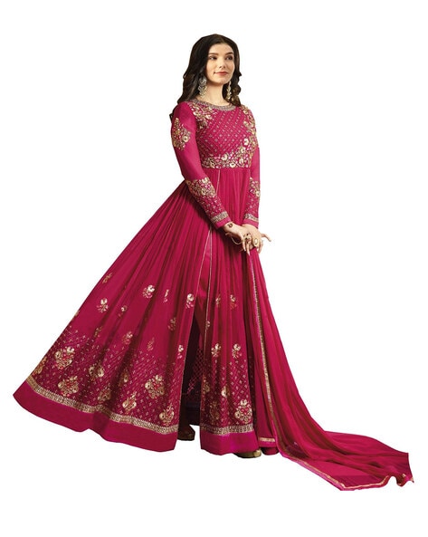 Embellished Semi-stitched Anarkali Dress Material Price in India