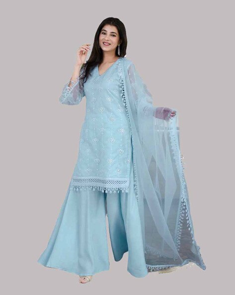 Embellished Semi-stitched Straight Dress Material Price in India