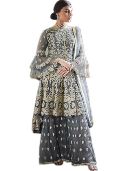 Embroidered Semi-stitched Salwar Suit Set Price in India