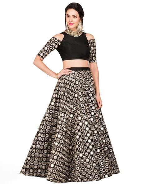 Buy Tarun Tahiliani Draped Lehenga with Fluted Blouse | Black Color Women |  AJIO LUXE