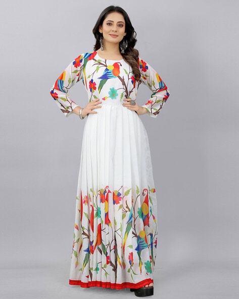 Women White Designer Indo- Western Gown Outfit, 49% OFF