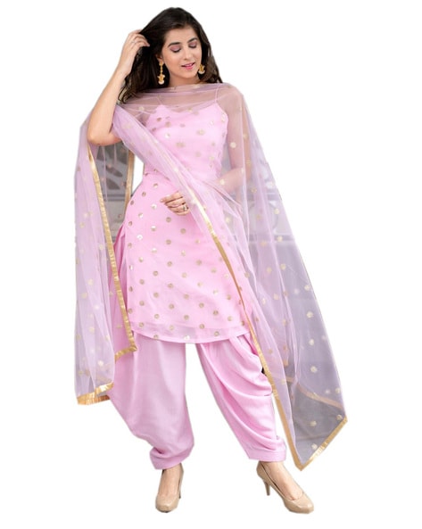 Embellished Semi-stitched Dress Material Price in India