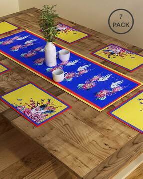sej by nisha gupta Set of 6 Floral Print Table Placemats & Runner-picture-23