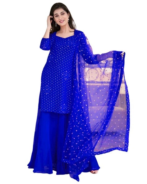 Embellished Semi-Stitched Straight Dress Material Price in India