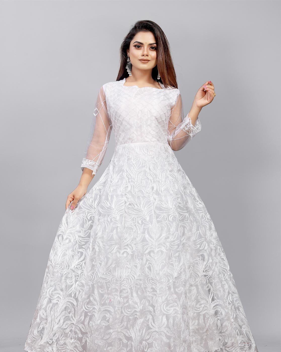 NK DESIGN Women Gown White Dress - Buy NK DESIGN Women Gown White Dress  Online at Best Prices in India | Flipkart.com