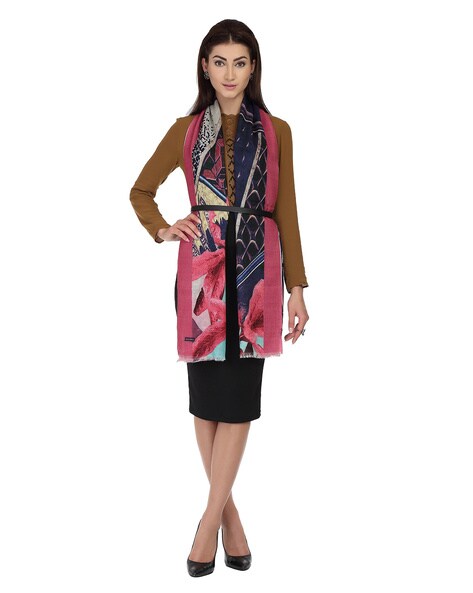 Floral Print Stole with Frayed Hem Price in India