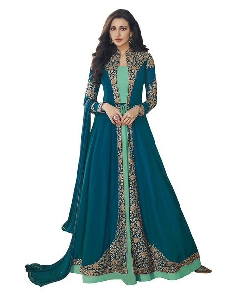 Embroidered Semi-Stitched Anarkali Price in India