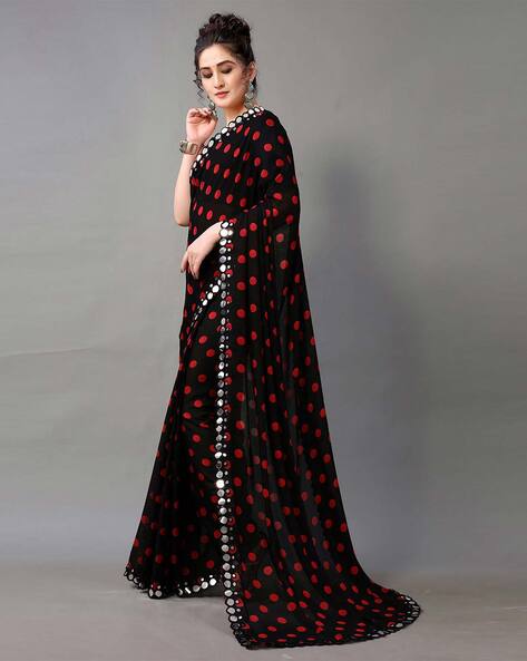 Buy Blended Cotton Polka Print Saree After Six Wear Online at Best Price |  Cbazaar