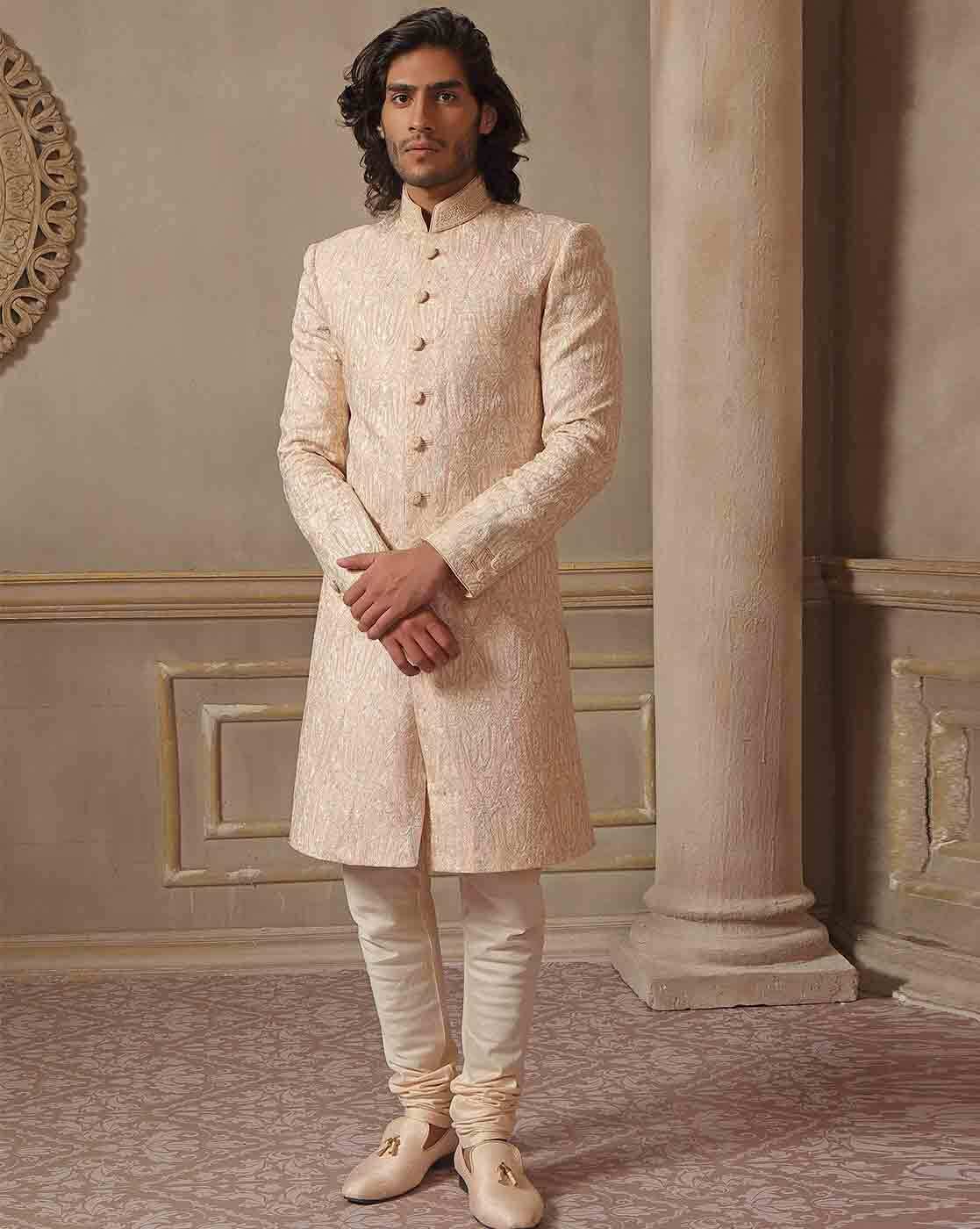 Peach sherwani top