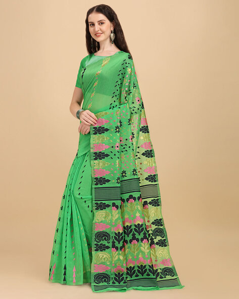 green-yellow soft jamdani, Bengali jamdani saree