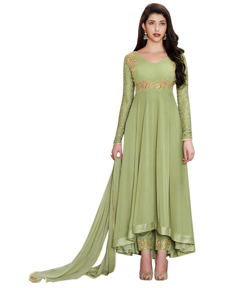 Embellished Semi-stitched Anarkali Dress Material Price in India