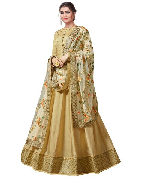 Embroidered Anarkali Semi-Stitched Dress Price in India