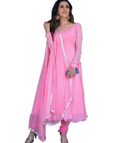 Solid Semi-Stitched Anarkali Dress Material Price in India