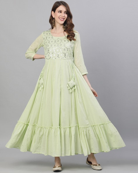 Green Color Ethnic Wear Tradition Gown type Dress for Women Ready Made