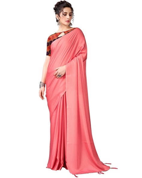 Embroidered Border Georgette Saree in Peach : SJN7514